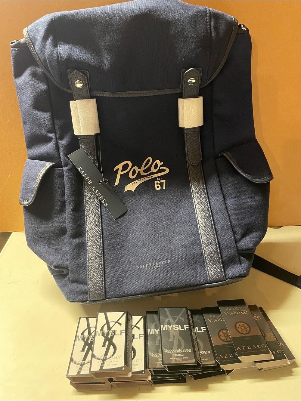 Ralph Lauren Navy Polo 67 Canvas Backpack with Logo